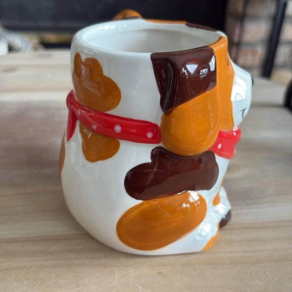 Vintage Pier 1 One Brown & White Dog w/Red Bandanna Earthenware Mug cup 16 oz